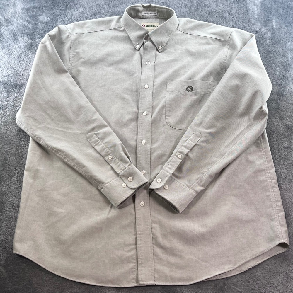 Gander Mountain Mens Large Grey Wrinkle Resistant Cotton Button Down Shirt L